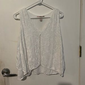 white tank top with floral embroidered overlay